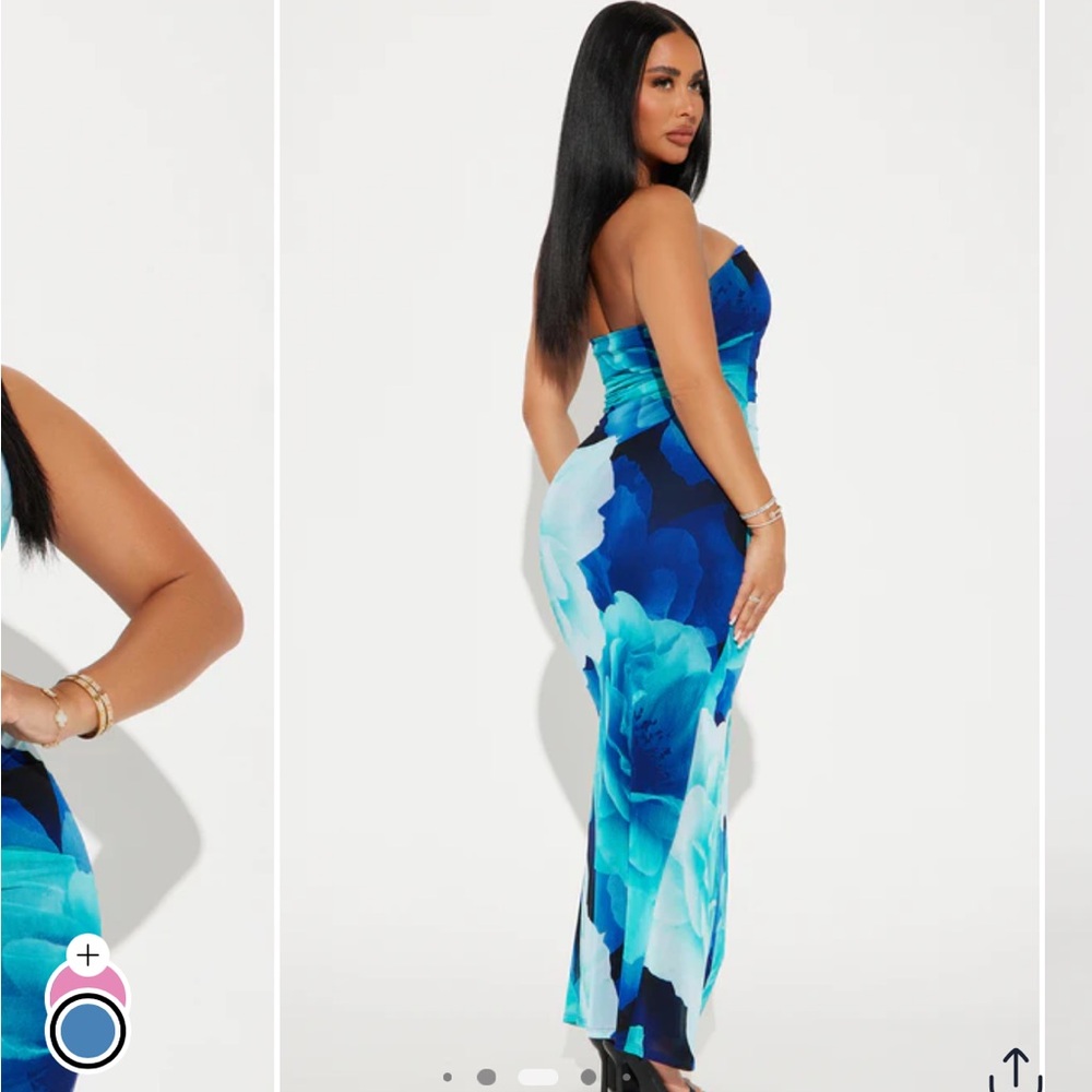 Fashion Nova Strapless Blue Floral Dress